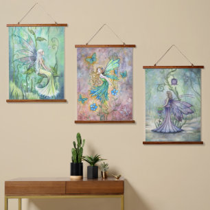 Three Flower Fairies by Molly Harrison Hanging Tapestry