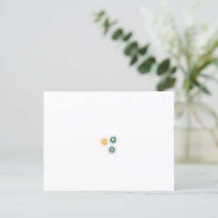 three flowers with green and orange petals postcard
