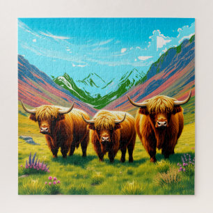 Three fluffy highland cows jigsaw puzzle