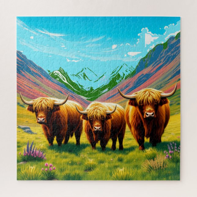 Three fluffy highland cows jigsaw puzzle (Vertical)