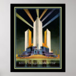 Three Fluted Towers 1933 World's Fair Poster<br><div class="desc">Colourful,  Art Deco,  poster featuring the Three Fluted Towers at the 1933 Chicago World's Fair.</div>