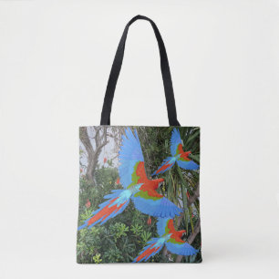 Three Flying Macaws Tote Bag
