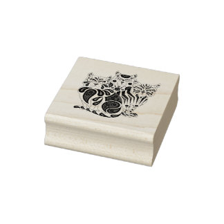 Three folk cats/pattern cats, design rubber stamp