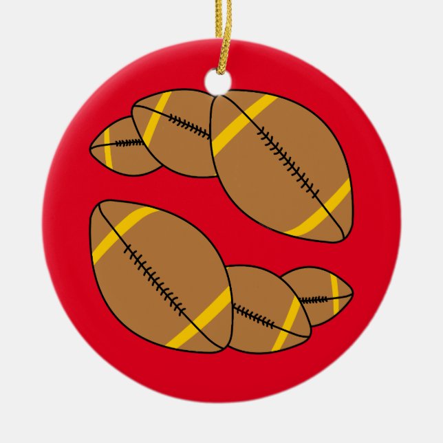 Three Footballs Ceramic Tree Decoration (Front)