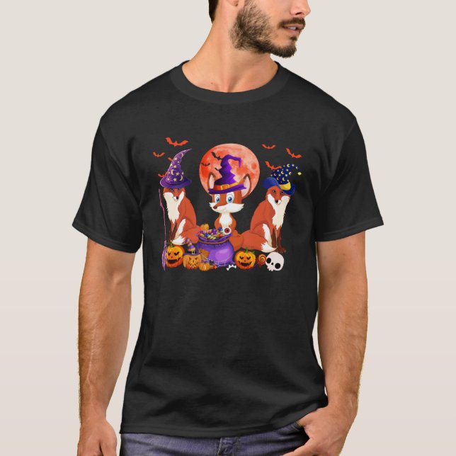 Three  Foxes Costume Halloween Witch Horror Pumpki T-Shirt (Front)