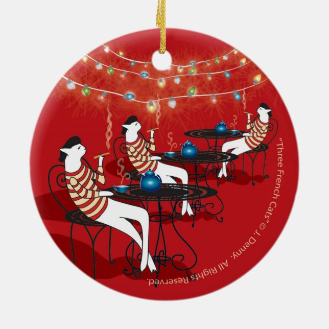 Three French Cats... double sided Ceramic Tree Decoration (Back)