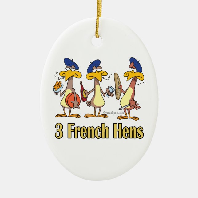 three french hens 3rd third day of christmas ceramic tree decoration (Front)