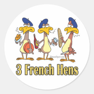three french hens 3rd third day of christmas classic round sticker
