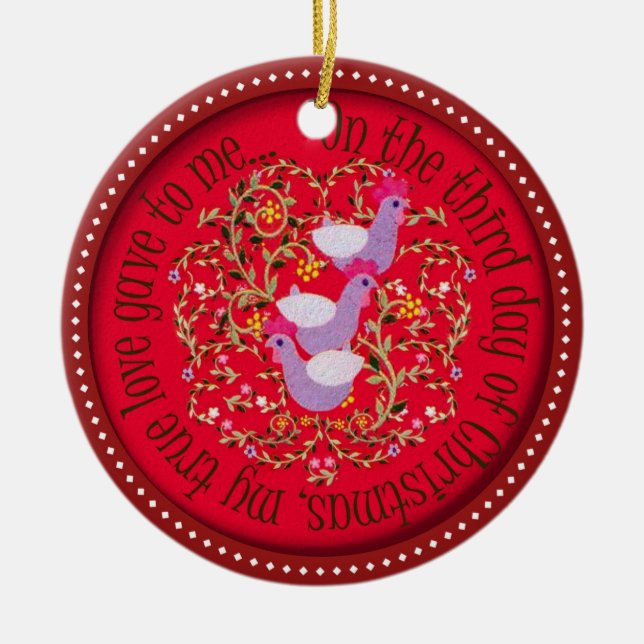 Three French hens Ceramic Tree Decoration (Front)