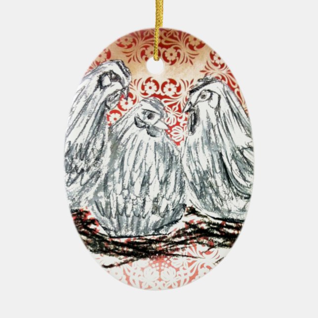 Three French Hens Ceramic Tree Decoration (Front)