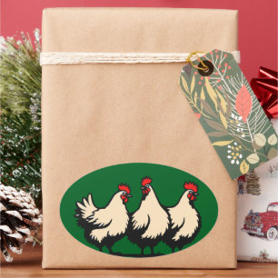 Three French Hens Cut-Out Stencil-Style 4 Oval Sticker