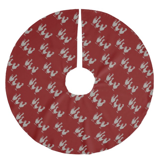 Three French Hens Cut-Out Stencil-Style 5 Brushed Polyester Tree Skirt (Front)