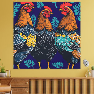 Three French Hens Cut-Out Stencil-Style Canvas Print