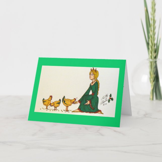 Three French Hens (Green Dress) Holiday Card (Front)