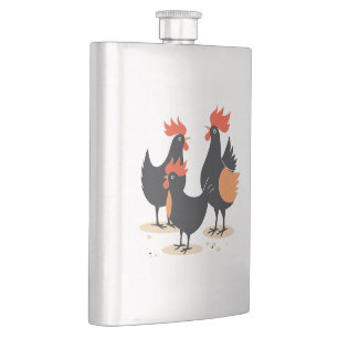 Three French Hens Retro Mid-Century Cut-Out 2 Hip Flask