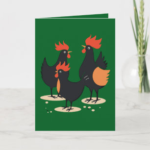 Three French Hens Retro Mid-Century Cut-Out 2 Holiday Card