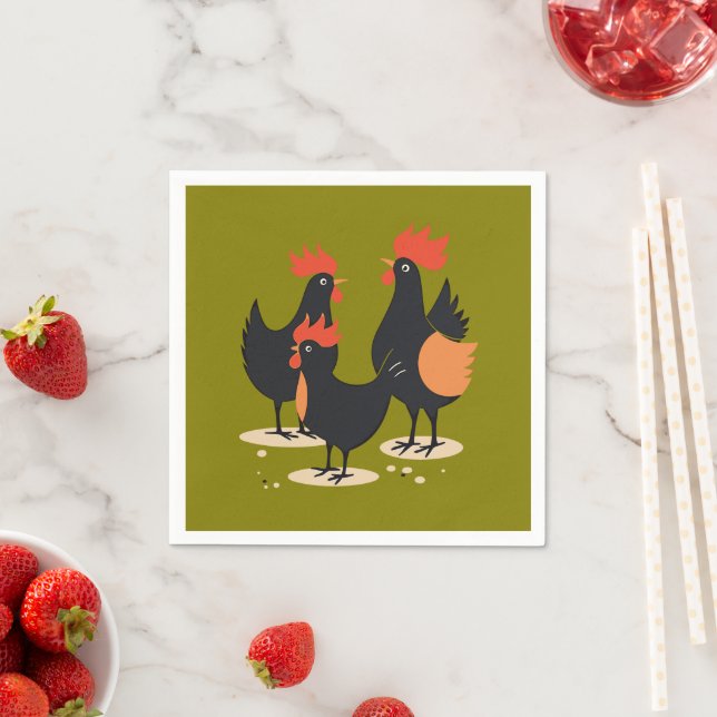 Three French Hens Retro Mid-Century Cut-Out 2 Napkin (Insitu)