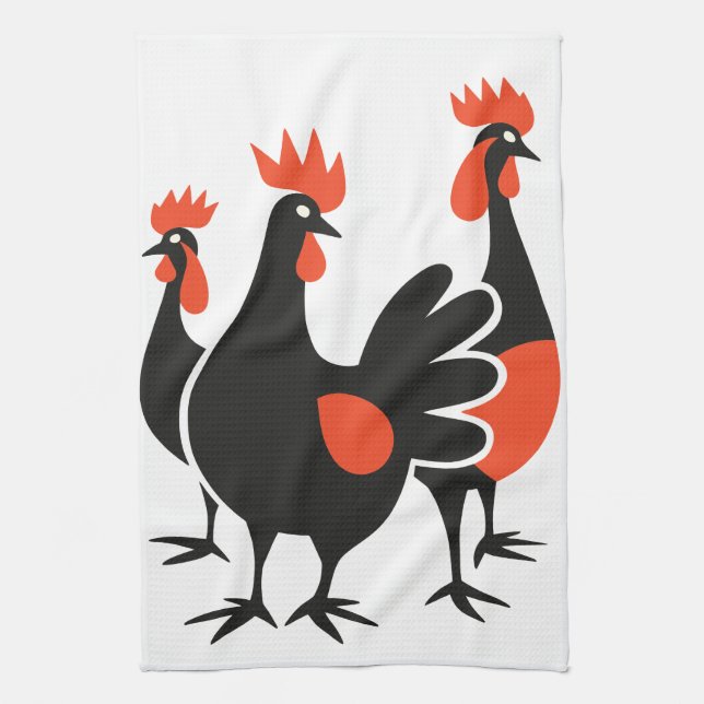 Three French Hens Retro Mid-Century Cut-Out 4 Tea Towel (Vertical)