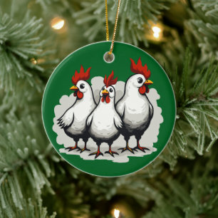 Three French Hens Retro Mid-Century Cut-Out 5 Ceramic Tree Decoration