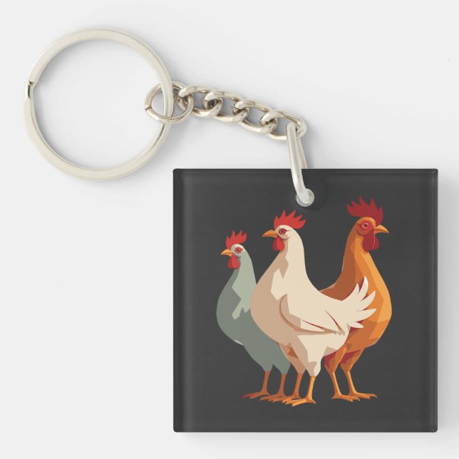 Three French Hens Retro Mid-Century Cut-Out 6 Key Ring (Front)
