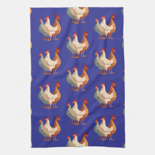 Three French Hens Retro Mid-Century Cut-Out 6 Tea Towel