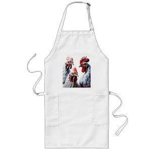 Three-French-Hens White-Feathered Long Apron