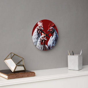 Three-French-Hens White-Feathered Round Clock