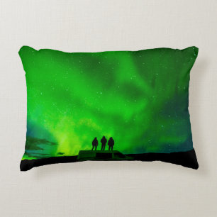 Three friends on an epic journey in their camper v decorative cushion