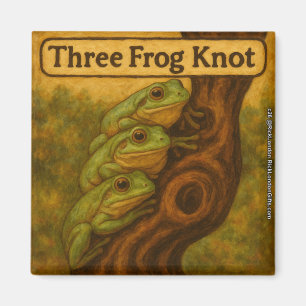 Three Frog Knot – Whimsical Amphibian Wordplay Art Magnet