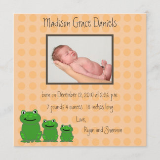 Three Frogs Birth Announcement orange
