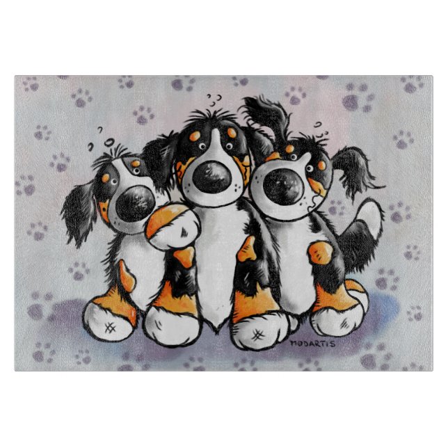 Three Funny Bernese Mountain Dogs Cutting Board (Front)