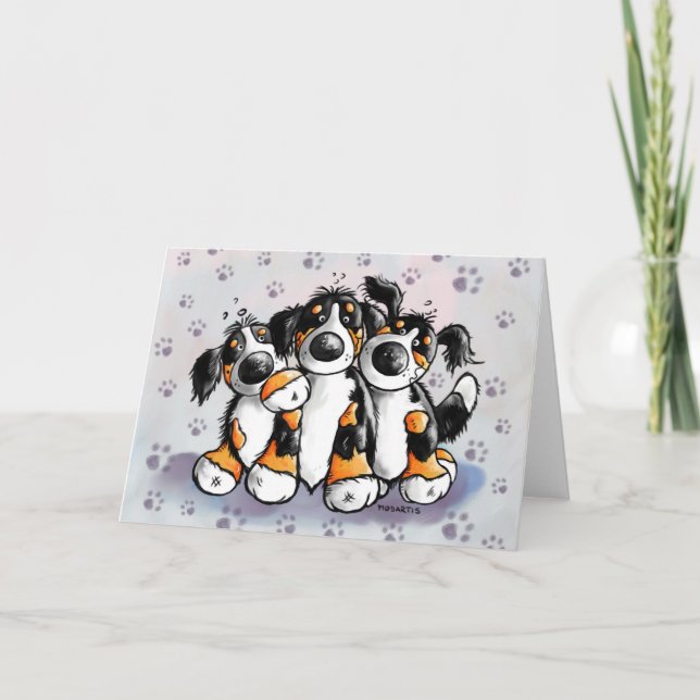 Three Funny Bernese Mountain Dogs Greeting Card (Front)