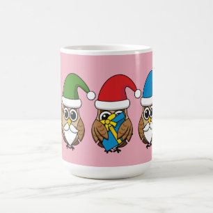 Three Funny Christmas Gnome Owls Coffee Mug