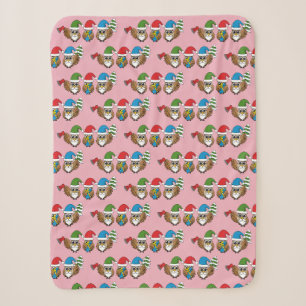 Three Funny Christmas Gnome Owls Sherpa Blanket