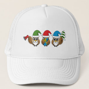 Three Funny Christmas Gnome Owls Trucker Hat