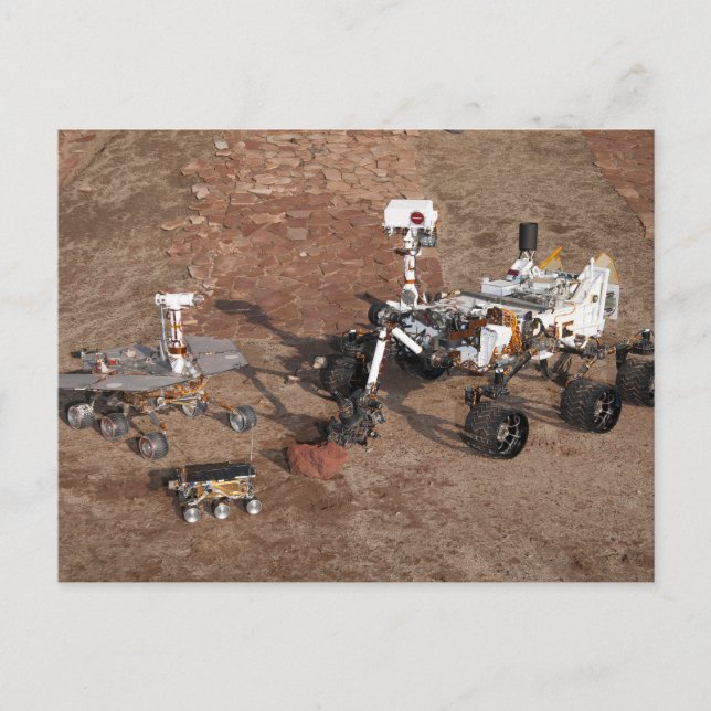 Three Generations Of Mars Rovers. Postcard (Front)