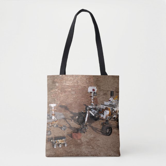 Three Generations Of Mars Rovers. Tote Bag (Front)