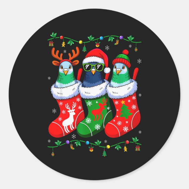 Three Geon In Christmas Socks Matching Xmas Pajama Classic Round Sticker (Front)