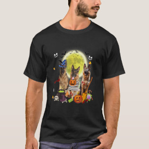 Three German Shepherd Dogs Witch Scary Mummy Hallo T-Shirt