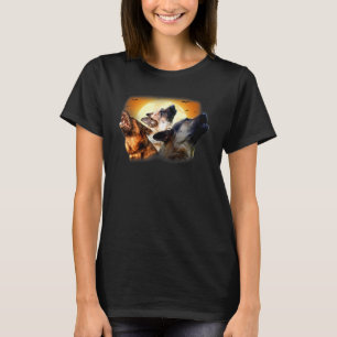 Three German Shepherd Halloween and Halloween Moon T-Shirt