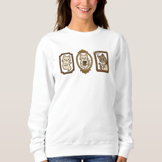 Three Ghost Cats in Ornate Frames | Cute Halloween Sweatshirt (Front)