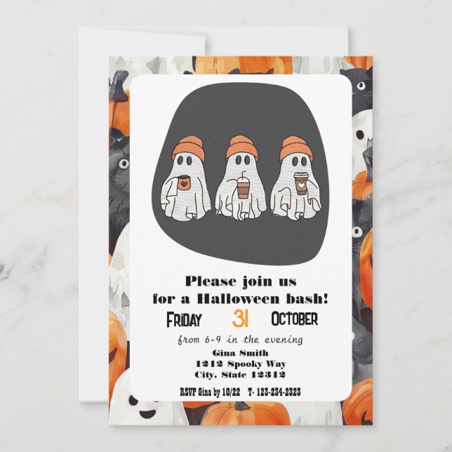 Three Ghost Halloween Bash Party Invitation (Front)
