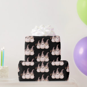 Three Ghosts Grey Witch's Hats Pattern Halloween Wrapping Paper