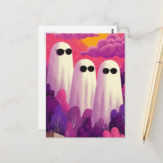 Three Ghosts in Sunglasses Postcard (Front/Back In Situ)