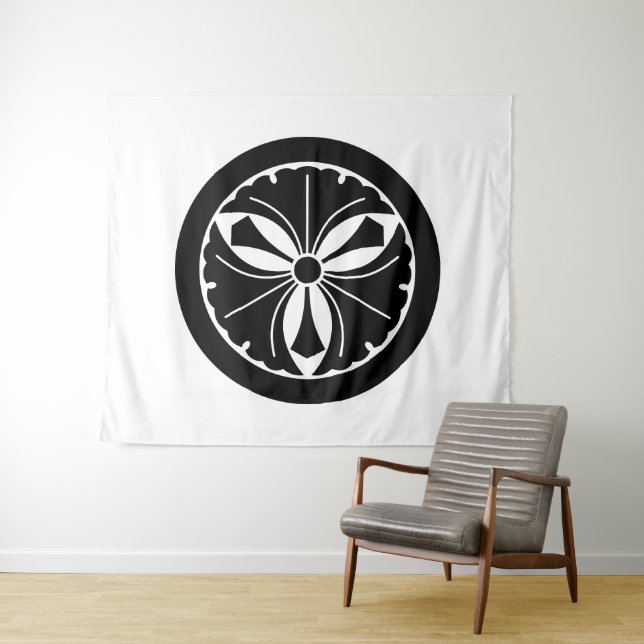 Three ginkgo leaves with swords in circle tapestry (In Situ (Horizontal))