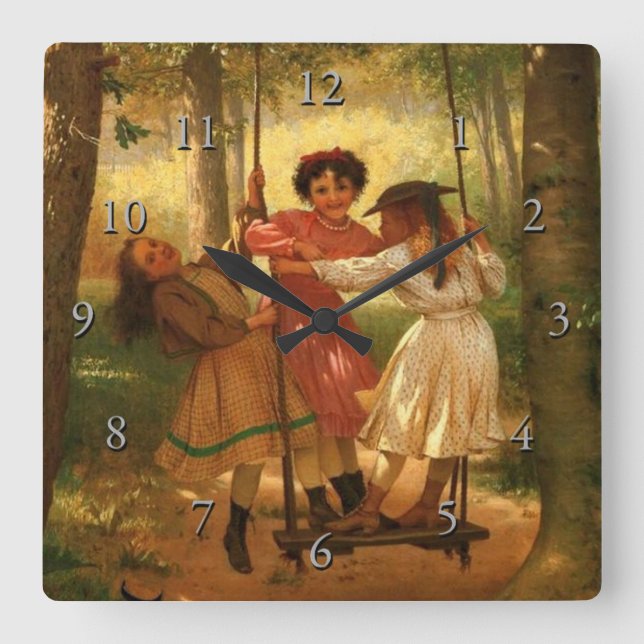 Three Girls on a Swing Square Wall Clock (Front)