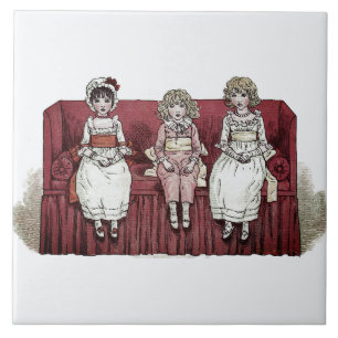 Three Girls on Red Couch Kate Greenaway Tile
