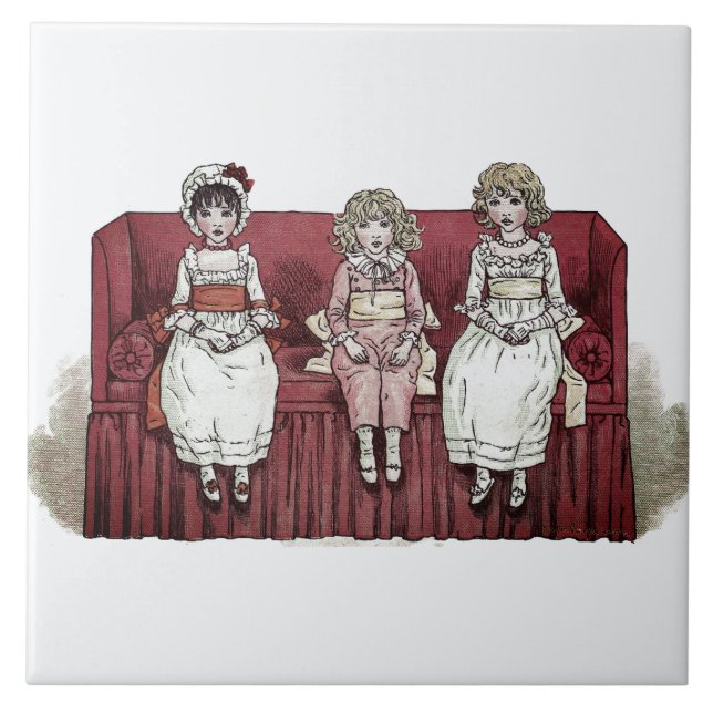Three Girls on Red Couch Kate Greenaway    Tile (Front)