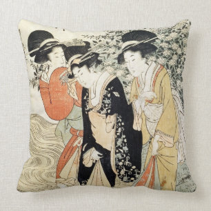 Three girls paddling in a river, from the 'Fashion Cushion