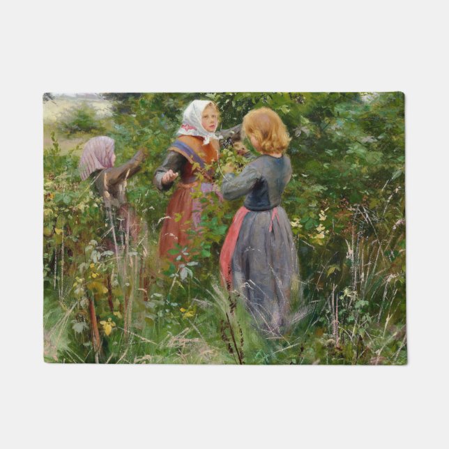 Three Girls Picking Blackberries (by Brendekilde) Doormat (Front)